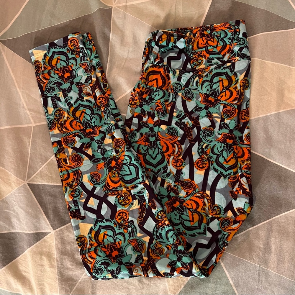 LulaRoe TC Leggings - Abstract w/ Teal & Orange Design